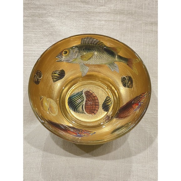 Scott Potter Other - Scott Potter Fish And Shells In Gold And Green Small Bowl 5in Across SIGNED